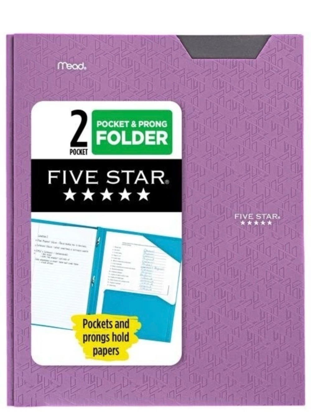 Lot of 6 brand new Five Star Lavender 2-Pocket & Prong Folder